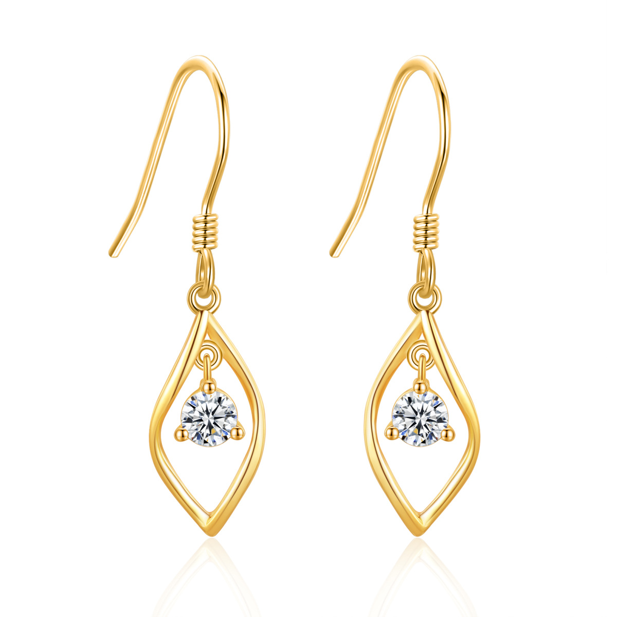 Boucles d'oreilles pendantes en forme de feuilles de moissanite circulaires en or 14 carats-1