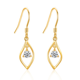 10K Gold Circular Shaped Moissanite Leaves Drop Earrings-19