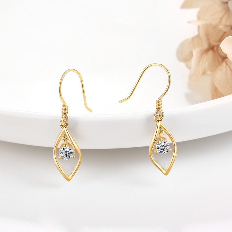 Brincos de folhas de moissanite em formato circular em ouro 10K-3