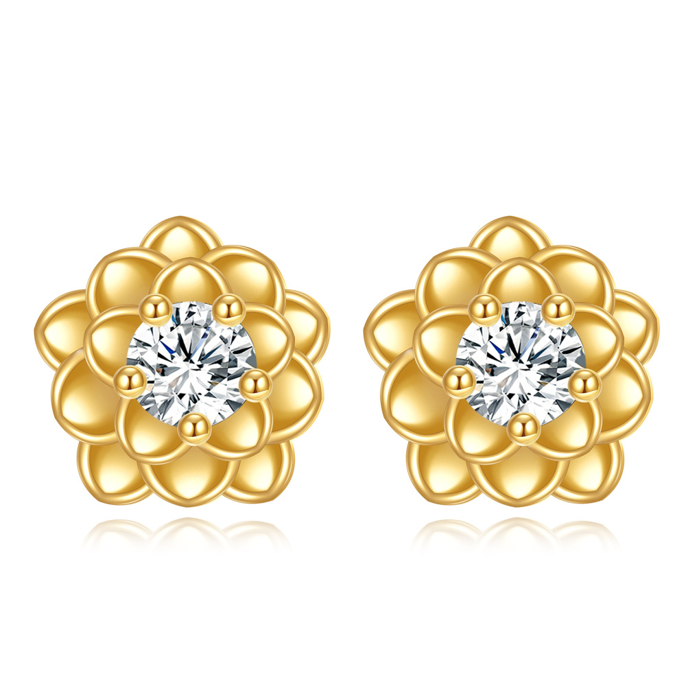 10K Gold kreisförmiger Moissanit Lily Ohrstecker-1