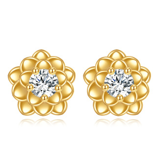 10K Gold Circular Shaped Moissanite Lily Stud Earrings-30