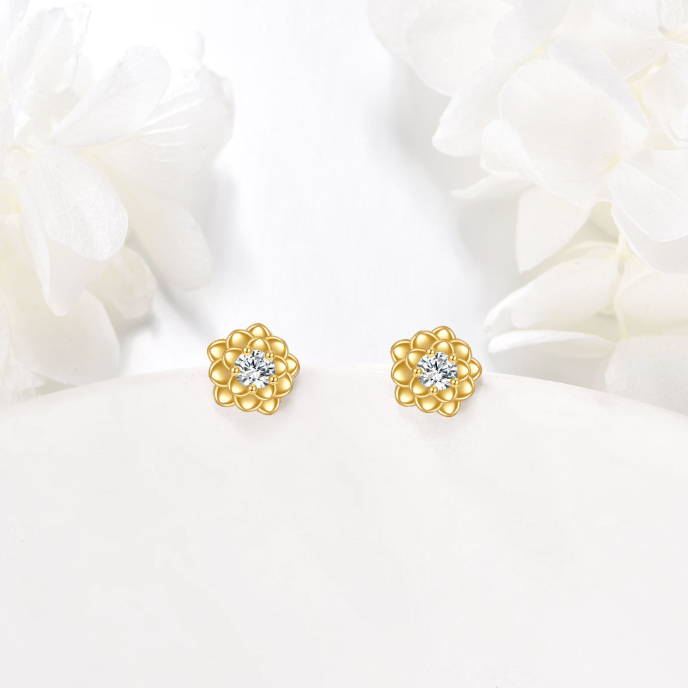 10K Gold kreisförmiger Moissanit Lily Ohrstecker-3