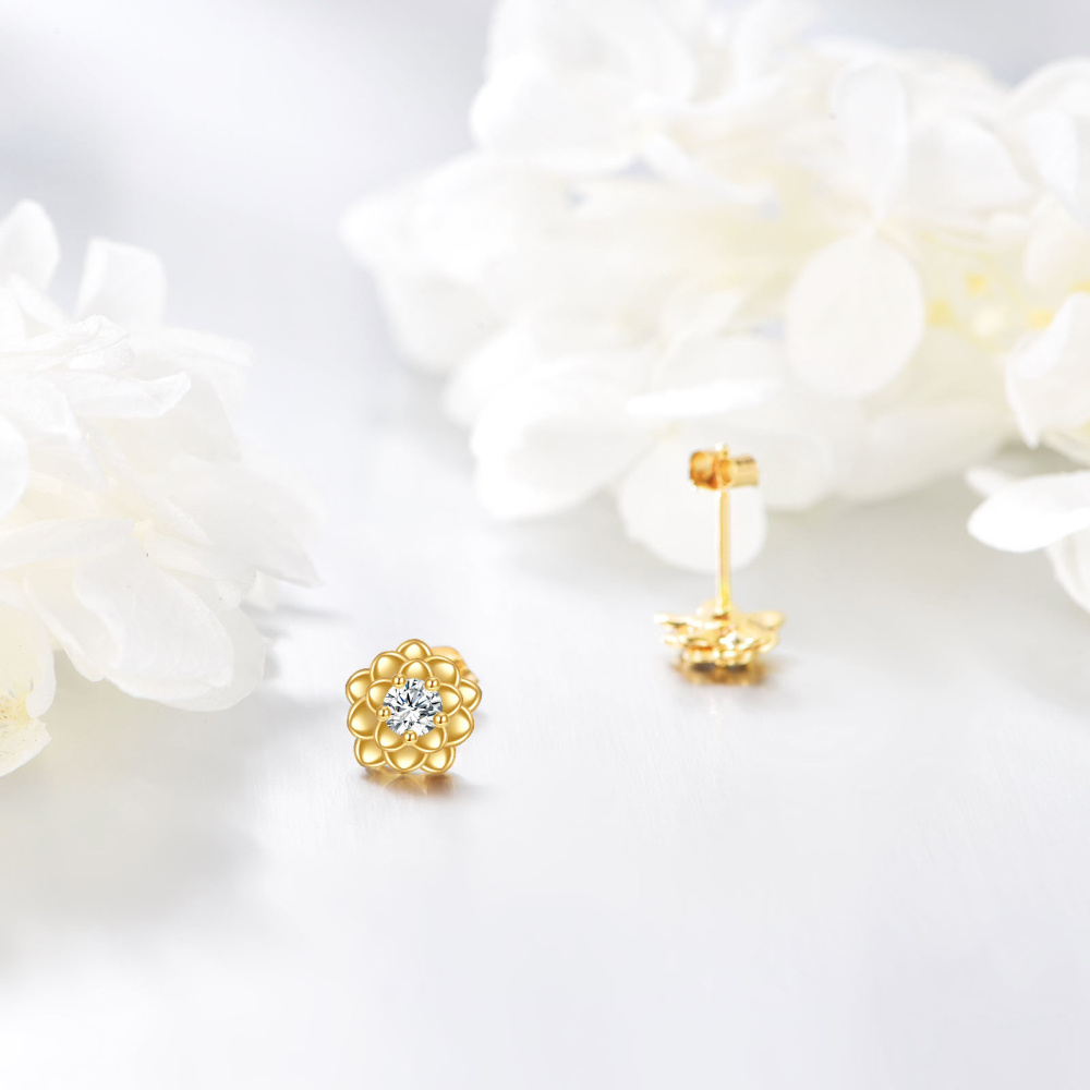 10K Gold kreisförmiger Moissanit Lily Ohrstecker-4