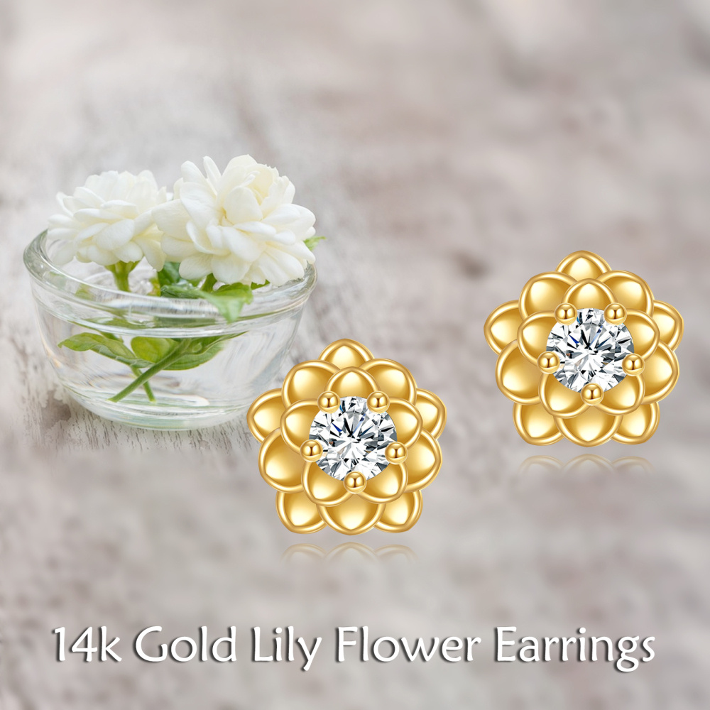 10K Gold kreisförmiger Moissanit Lily Ohrstecker-6