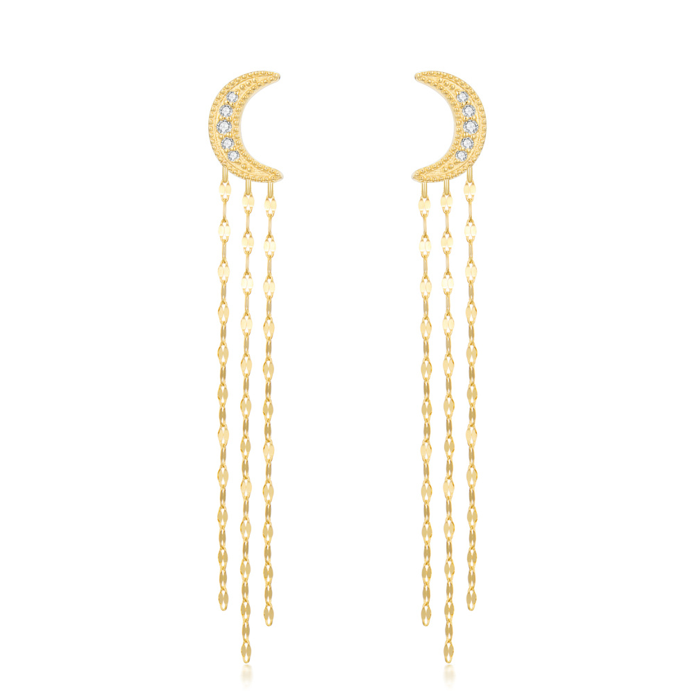 10K Gold Circular Shaped Moissanite Moon Drop Earrings-1
