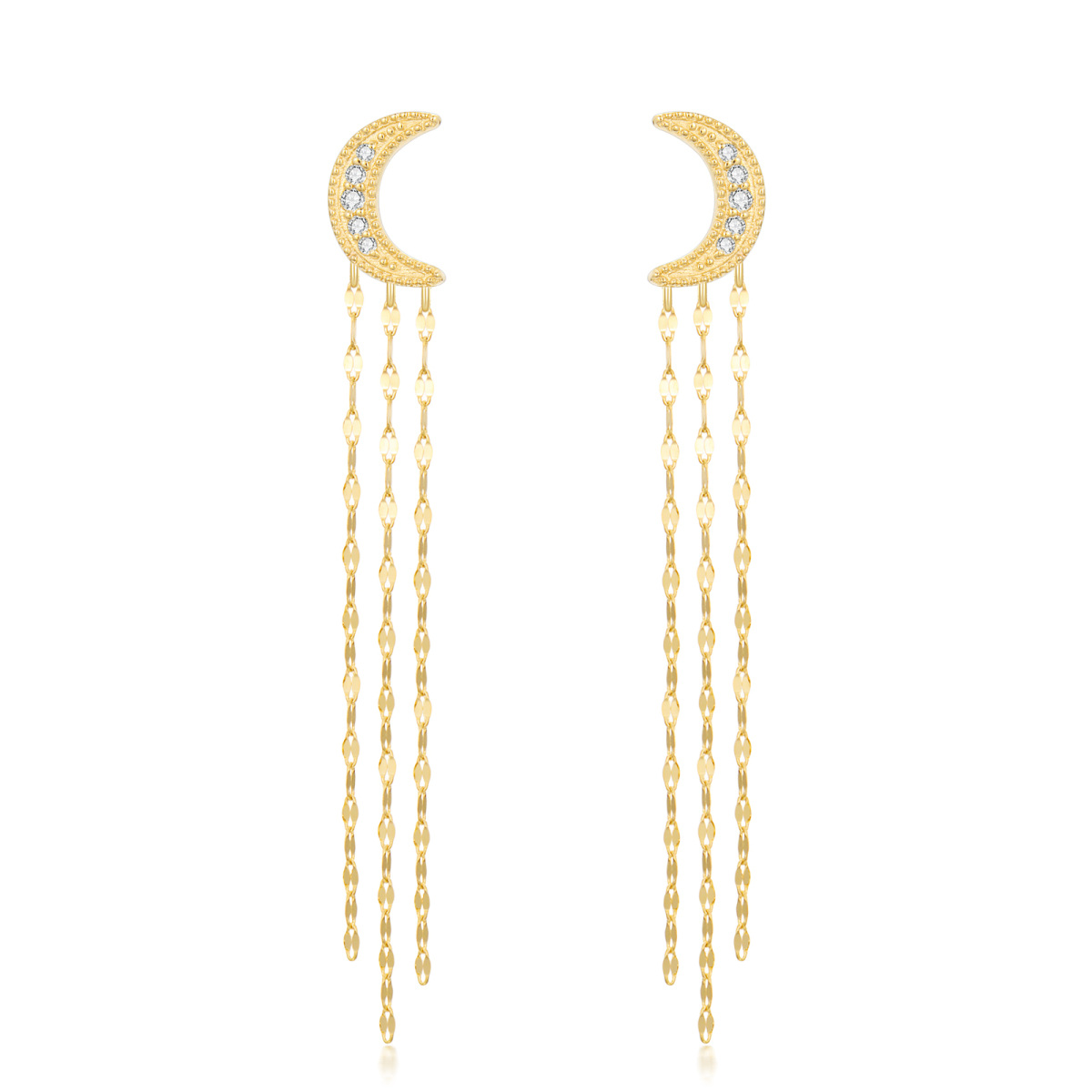 10K Gold Circular Shaped Moissanite Moon Drop Earrings-1