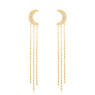 14K Gold Circular Shaped Moissanite Moon Drop Earrings-1