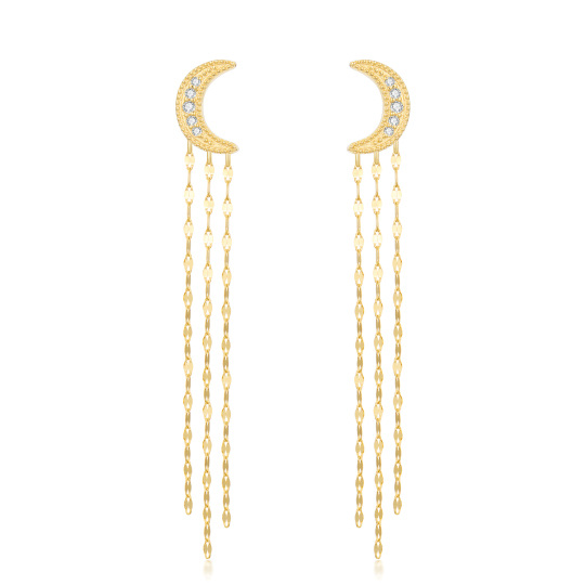 14K Gold Circular Shaped Moissanite Moon Drop Earrings