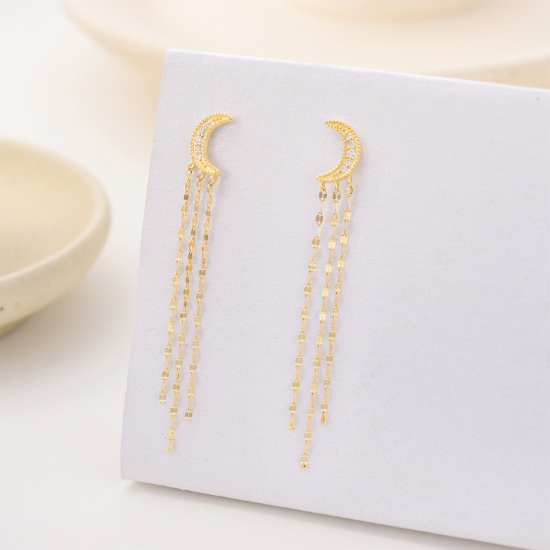 أقراط دائرية من الذهب عيار 10 قيراط مرصعة بأحجار الموزانيت على شكل قمر-4