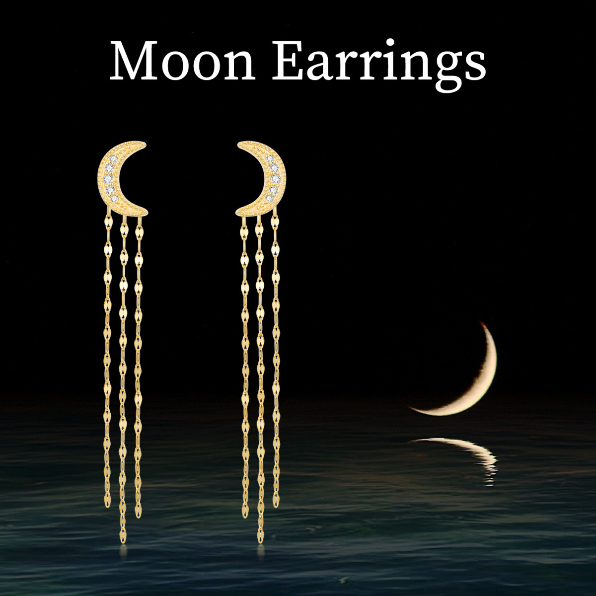 10K Gold Circular Shaped Moissanite Moon Drop Earrings-6