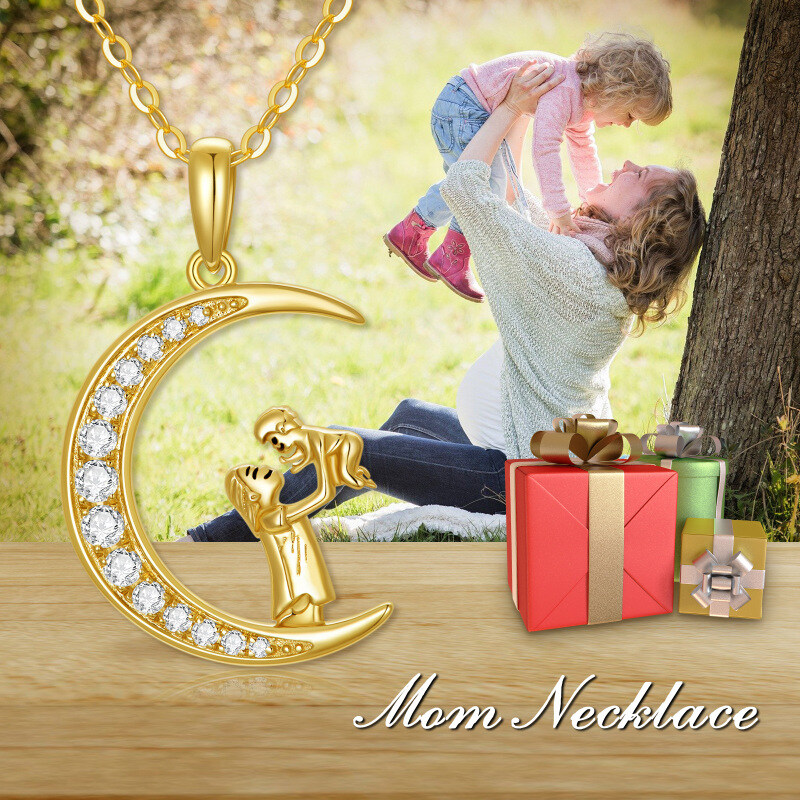 10K White Gold Round Cut Moissanite Mother & Daughter & Moon Pendant Necklace-5