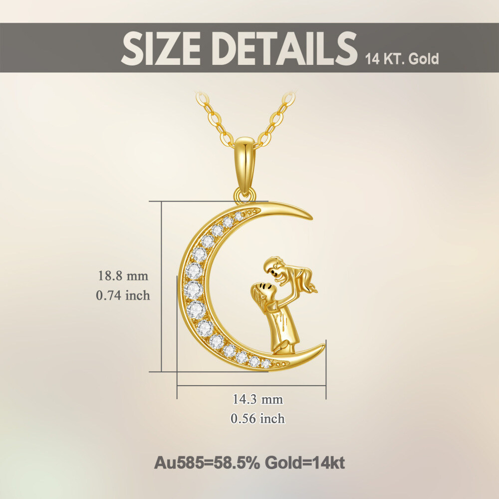 10K Gold Circular Shaped Moissanite Mother & Daughter Moon Pendant Necklace-6