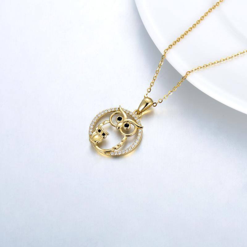 10K Gold Circular Shaped Moissanite Owl Pendant Necklace-3