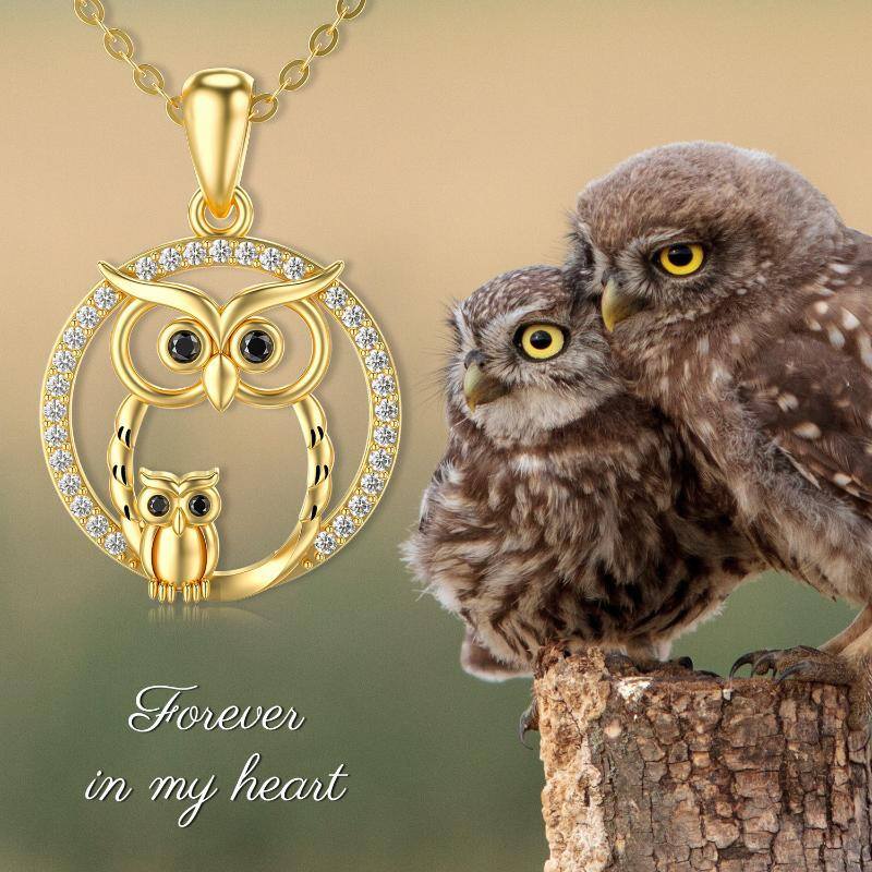 10K Gold Circular Shaped Moissanite Owl Pendant Necklace-5