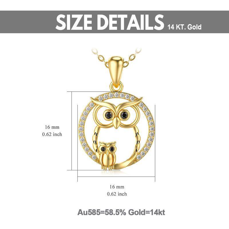 10K Gold Circular Shaped Moissanite Owl Pendant Necklace-6