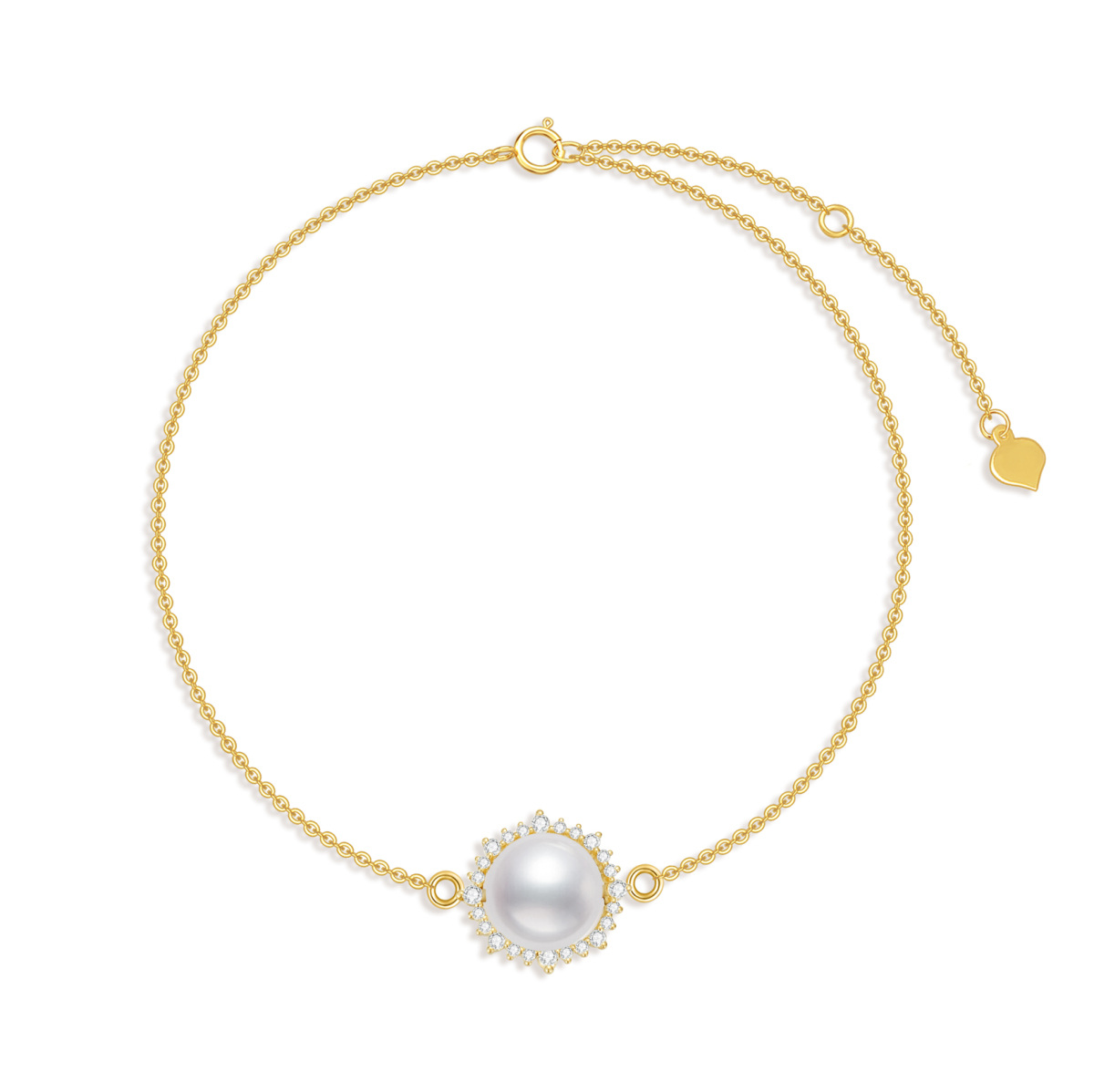 10K Gold Circular Shaped Moissanite & Pearl Charm Bracelet-1