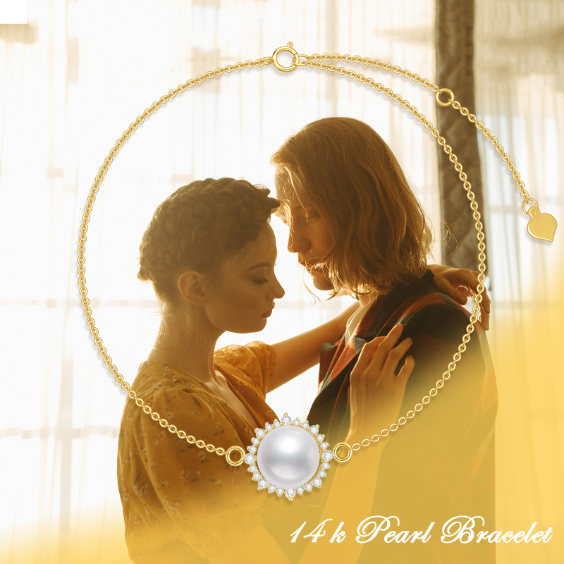 Pulsera con dije circular de oro de 18 quilates con moissanita y perla-3