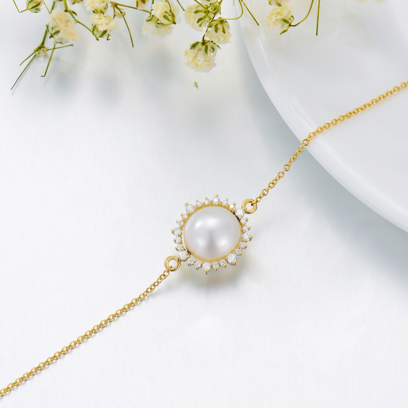 Pulsera con dije circular de oro de 18 quilates con moissanita y perla-5