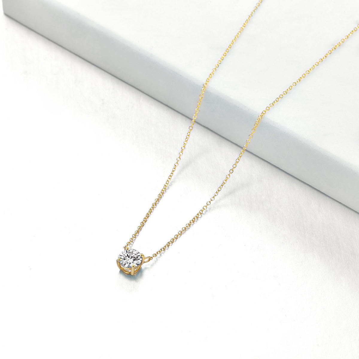 14K Gold Circular Shaped Moissanite Pendant Necklace-3