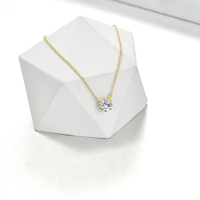 Colar com pingente de moissanite em formato circular de ouro 14K-4