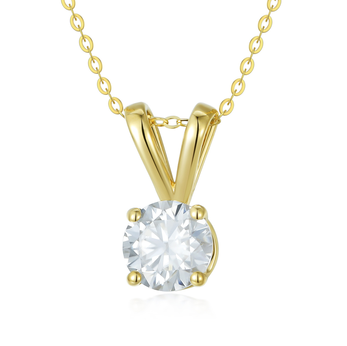 14K Gold Circular Shaped Moissanite Pendant Necklace-1