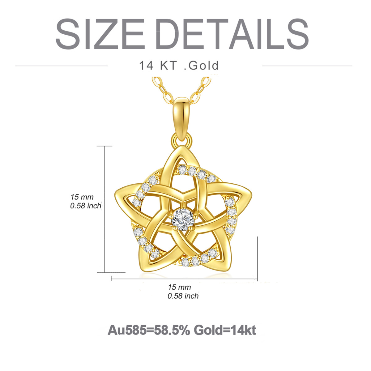 14K Gold kreisförmig Moissanite Pentagramm & Runde Anhänger Halskette-5