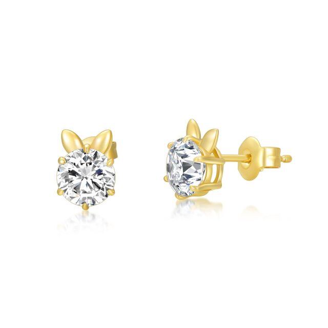 14K Gold Circular Shaped Moissanite Rabbit Stud Earrings-1