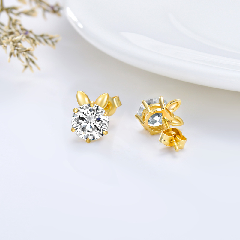 Brincos de coelho Moissanite em ouro de 14 quilates em forma circular-4