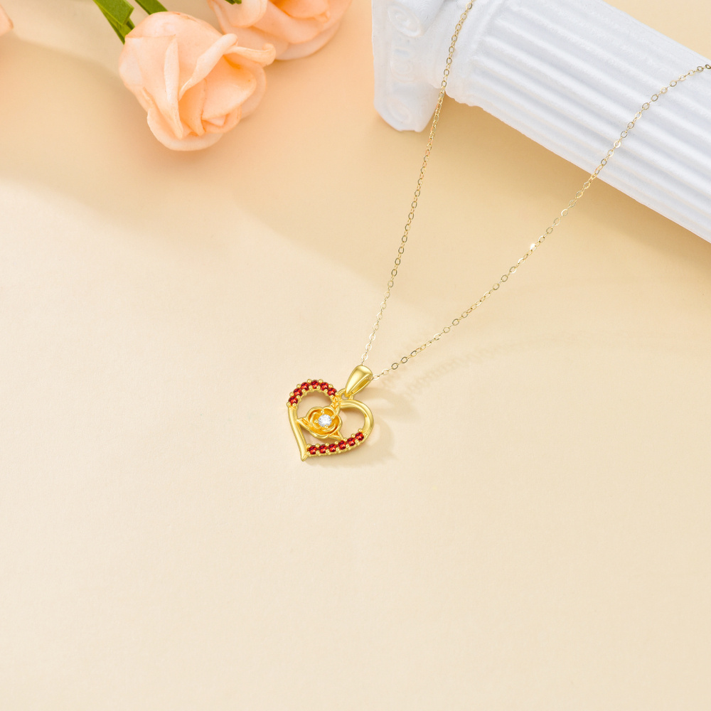 10K Gold Circular Shaped Moissanite Rose & Heart Pendant Necklace-4