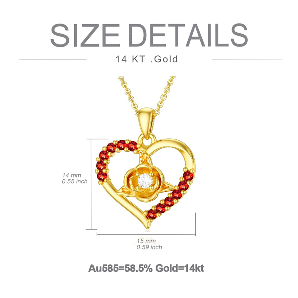 10K Gold Circular Shaped Moissanite Rose & Heart Pendant Necklace-5