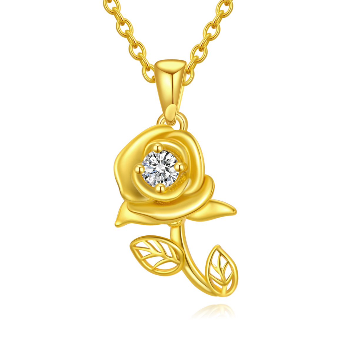 10K Gold Circular Shaped Moissanite Rose Pendant Necklace-1