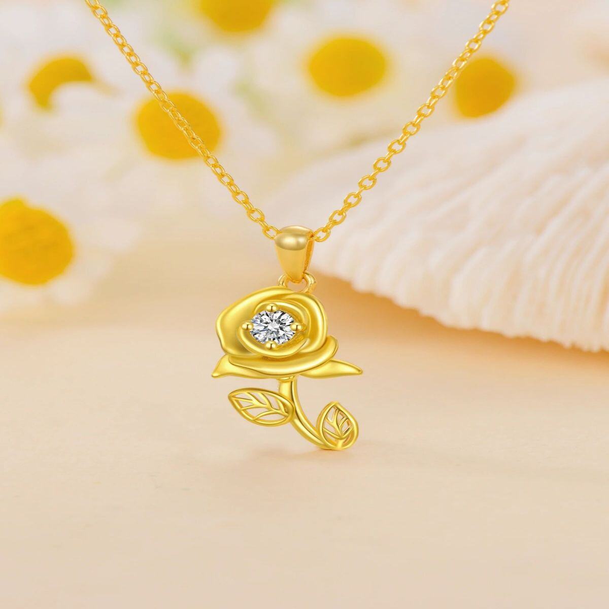 10K Gold Circular Shaped Moissanite Rose Pendant Necklace-3