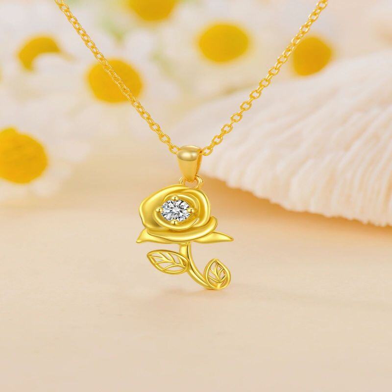 Collier pendentif rose en moissanite ronde en or 10 carats-3