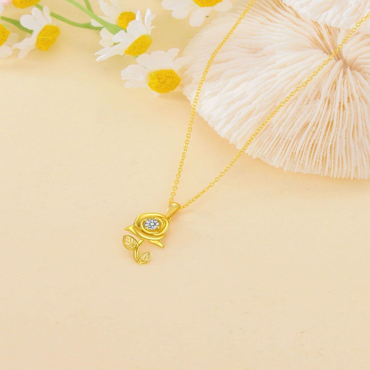 10K Gold Circular Shaped Moissanite Rose Pendant Necklace-4