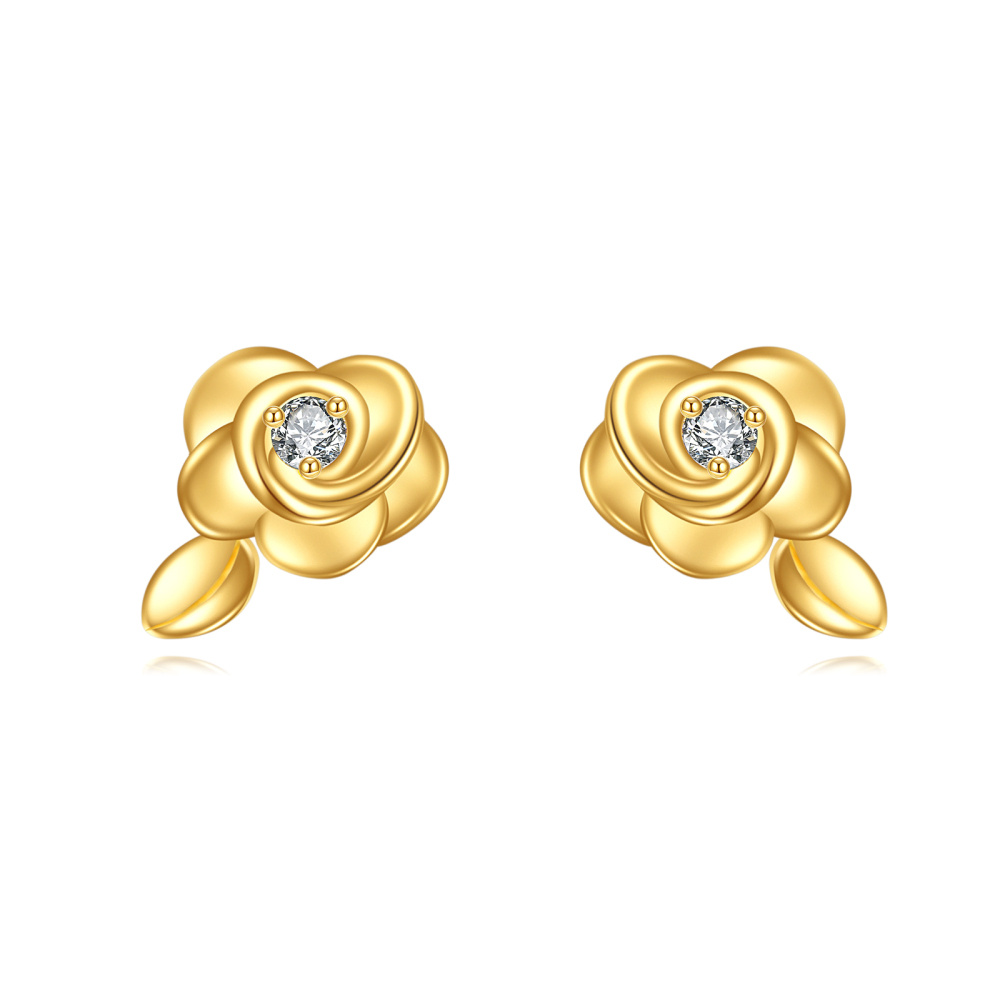 Pendientes de oro de 14 quilates con forma circular de moissanita rosa-1