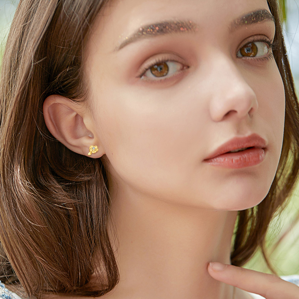 Pendientes de oro de 14 quilates con forma circular de moissanita rosa-2