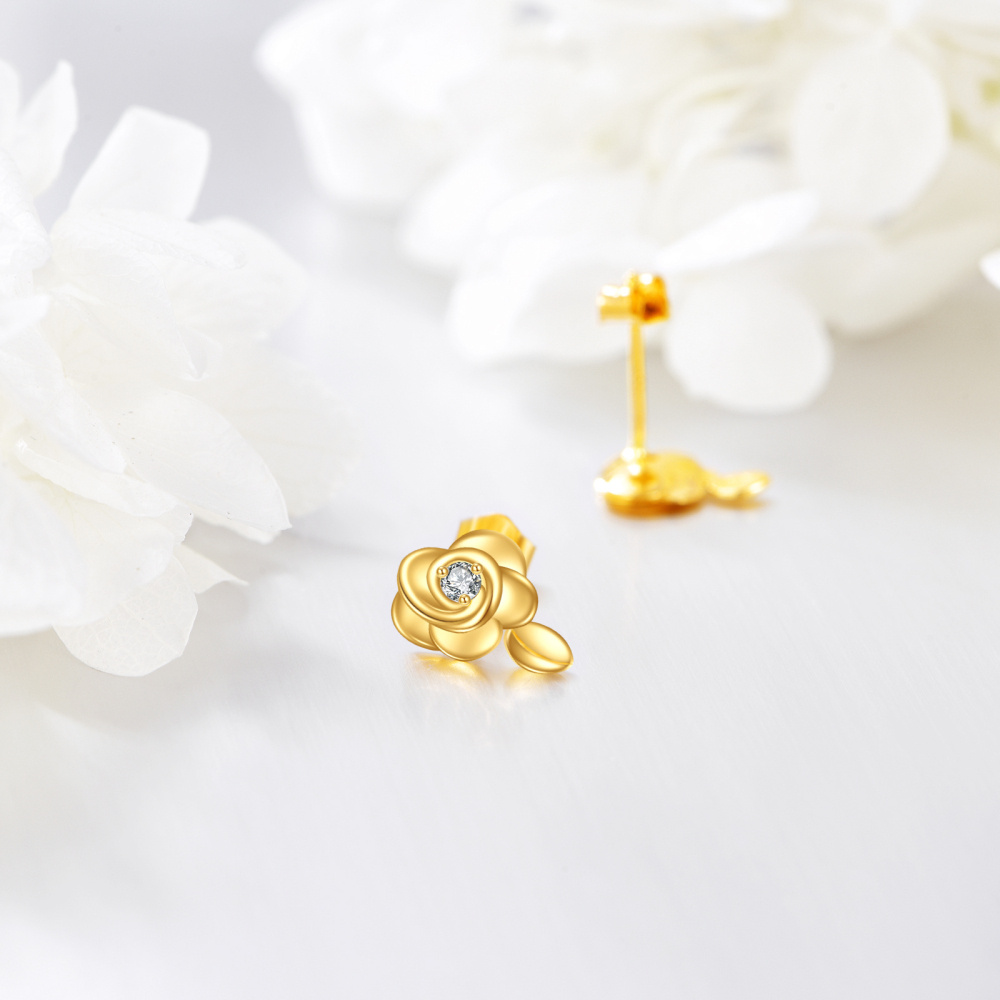 Pendientes de oro de 14 quilates con forma circular de moissanita rosa-3