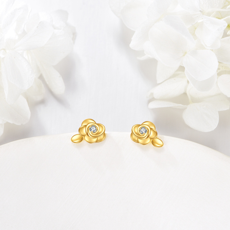 10K White Gold Round Cut Moissanite Rose Stud Earrings-4