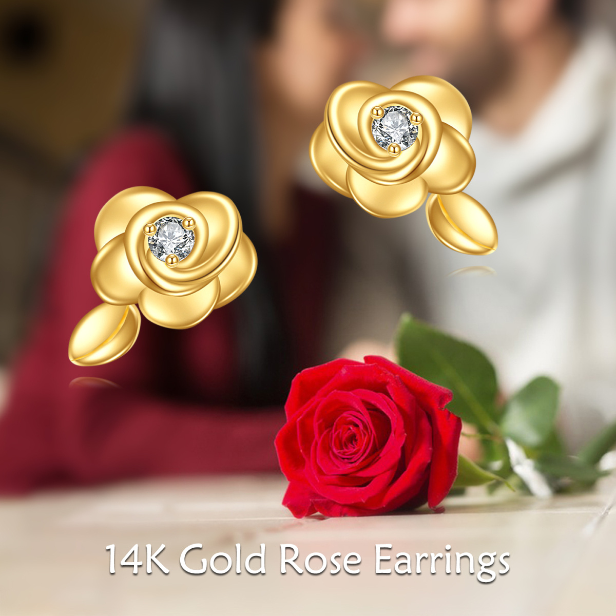 10K Gold Circular Shaped Moissanite Rose Stud Earrings-6