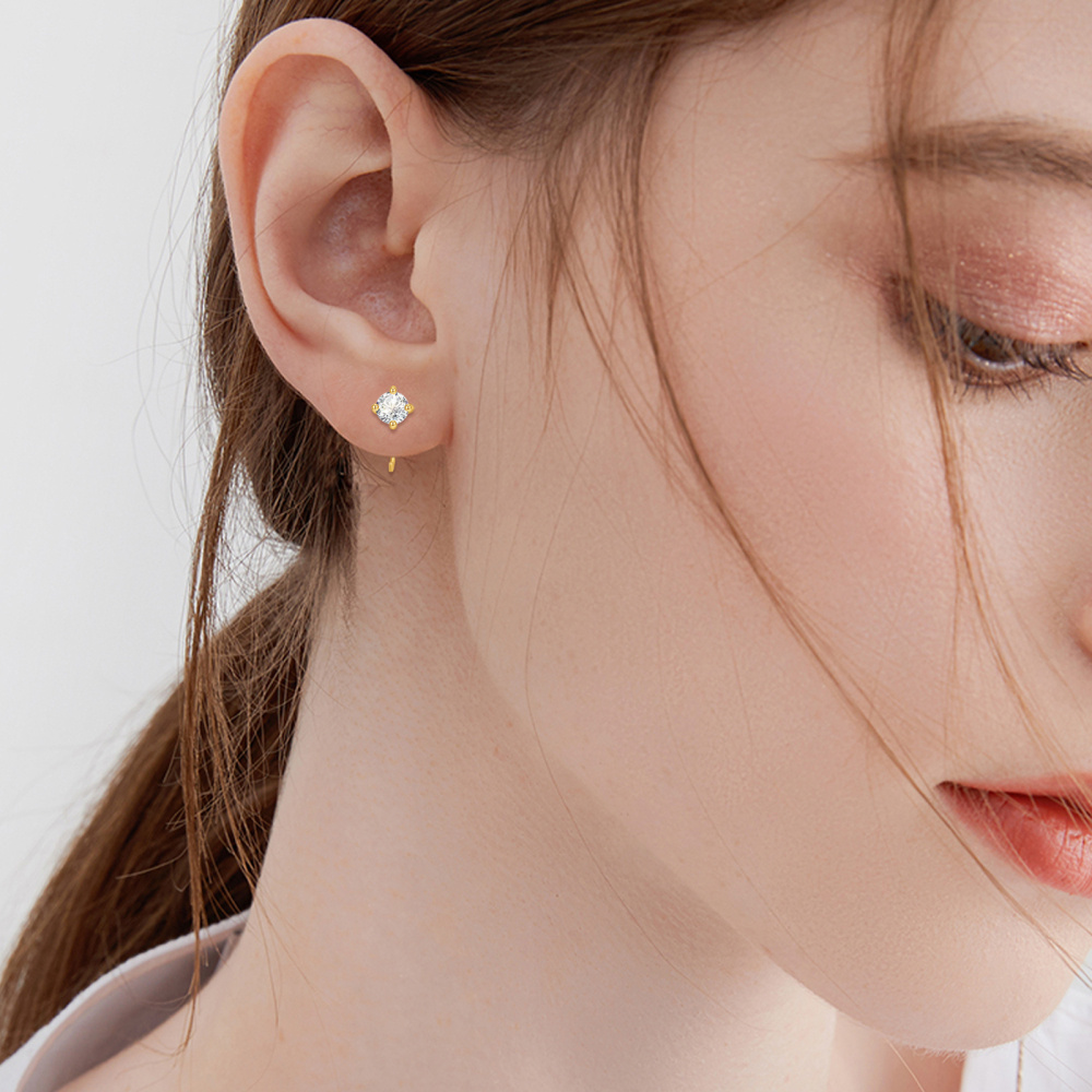 10K Gold Circular Shaped Moissanite Round Hoop Earrings-2