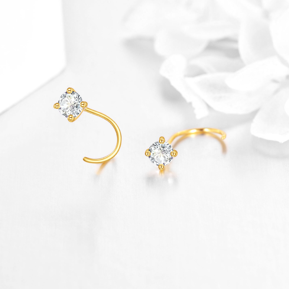 10K Gold Circular Shaped Moissanite Round Hoop Earrings-3
