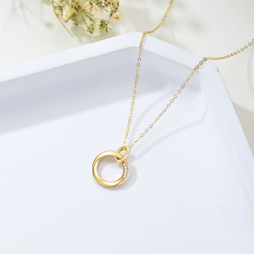 10K Gold Circular Shaped Moissanite Round Pendant Necklace-3