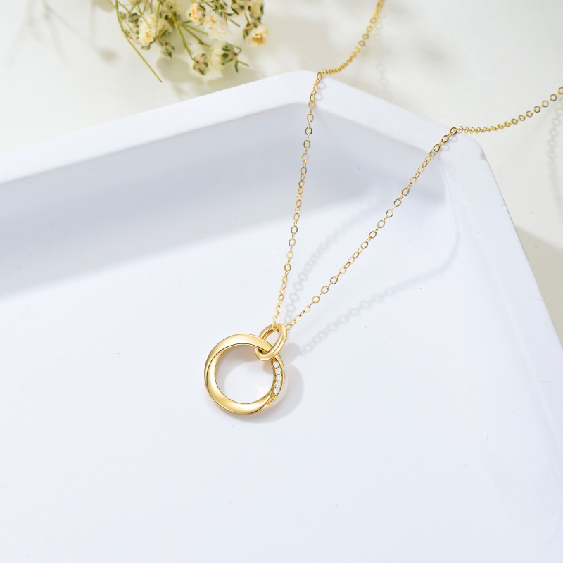 Colar com pingente de charme de círculos duplos em ouro real 10K para mulheres-3
