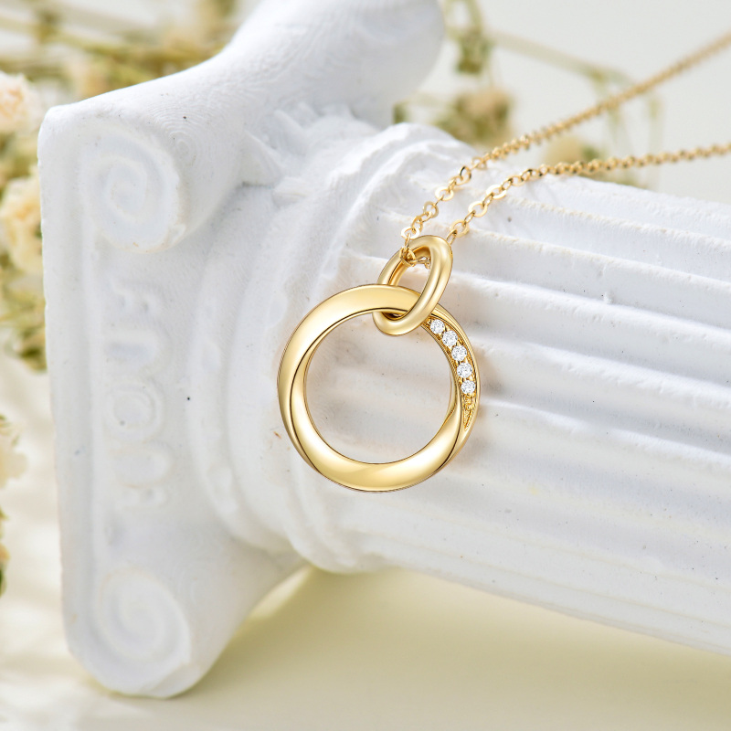 Colar com pingente de charme de círculos duplos em ouro real 10K para mulheres-4