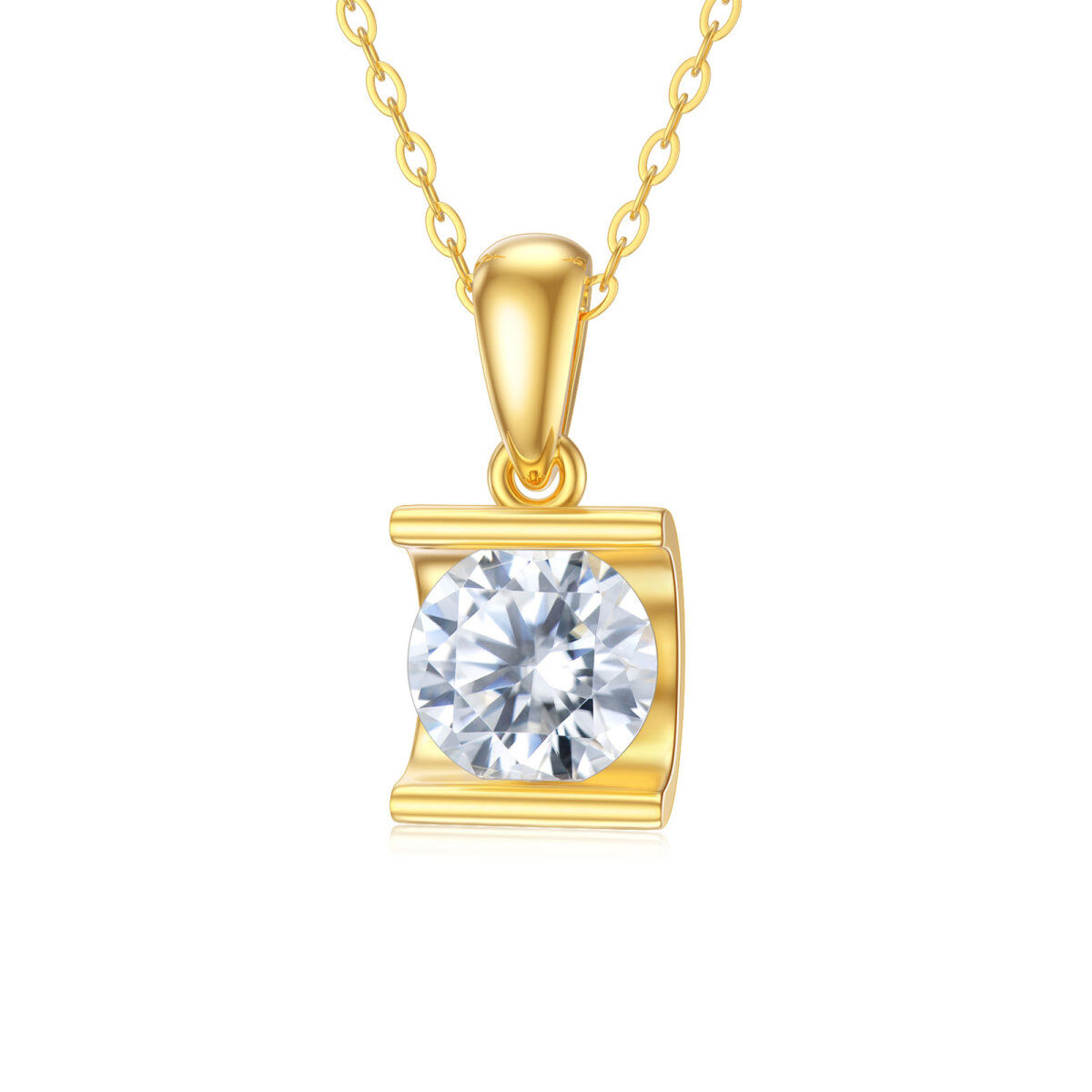 Collana con ciondolo circolare in oro 14K a forma di moissanite rotonda-1