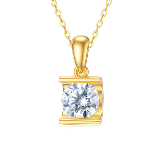 Collana con ciondolo circolare in oro 14K a forma di moissanite rotonda