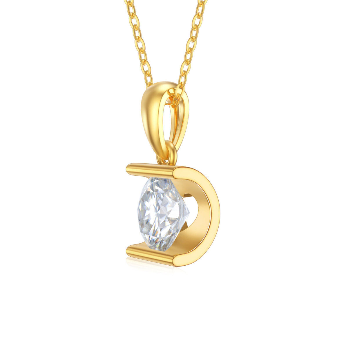 Collana con ciondolo circolare in oro 14K a forma di moissanite rotonda-3