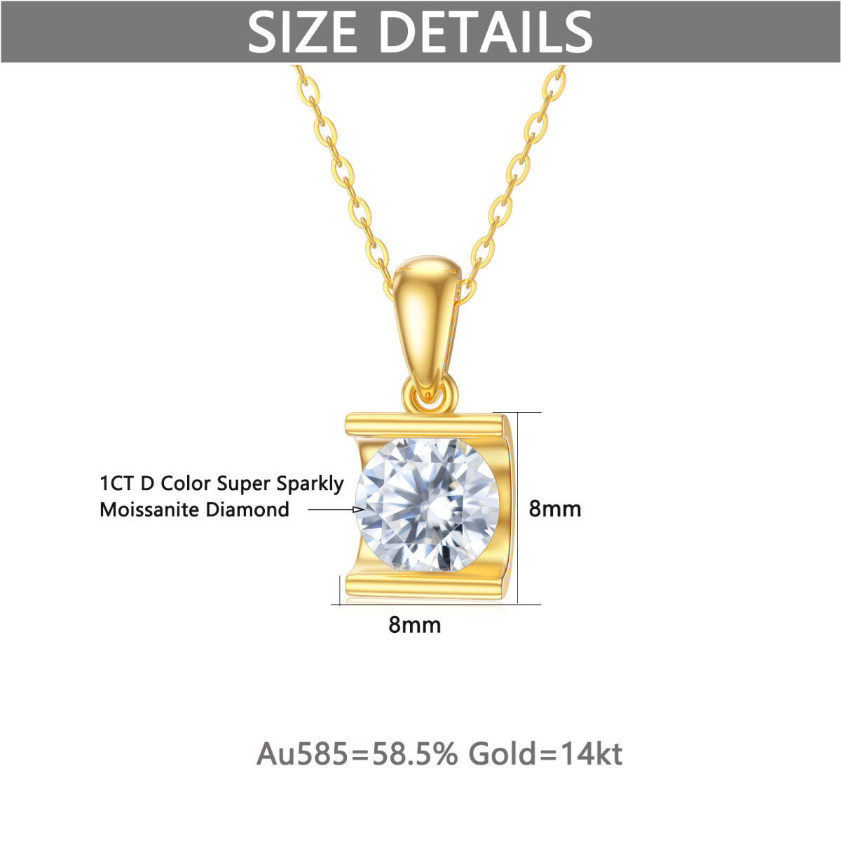 10K Gold Circular Shaped Moissanite Round Pendant Necklace-6