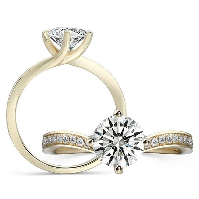 Anel de casamento redondo de moissanite em formato circular em ouro 14K