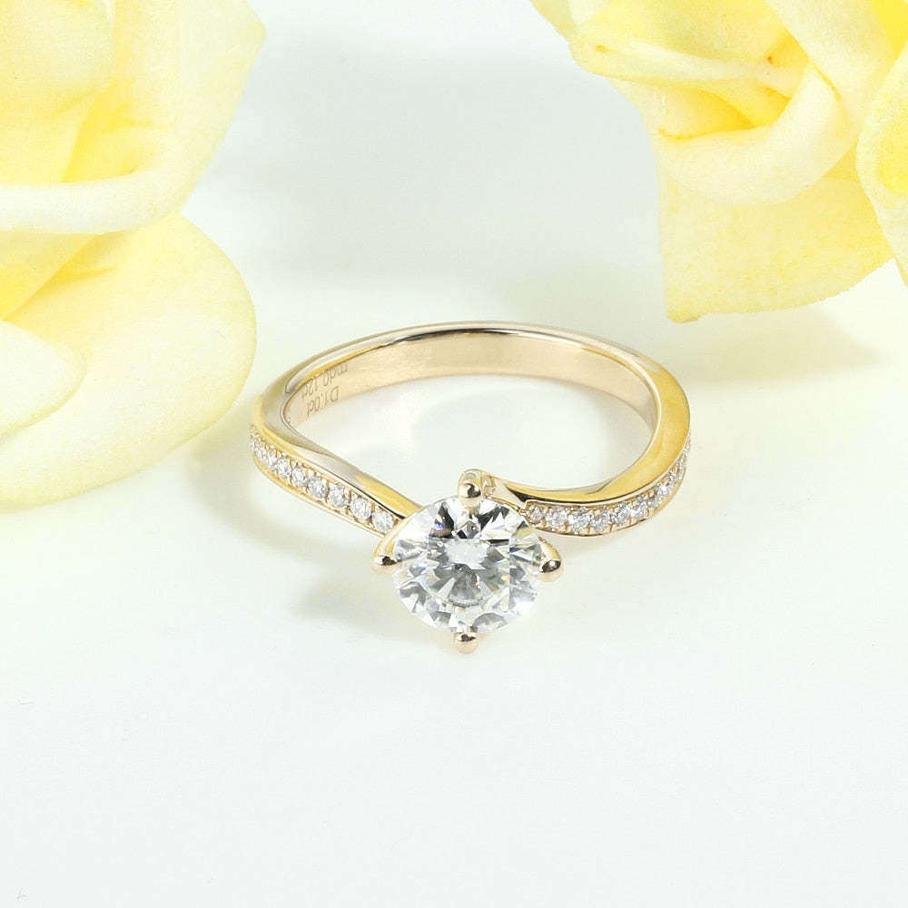 Anel de casamento redondo de moissanite em formato circular em ouro 14K-3